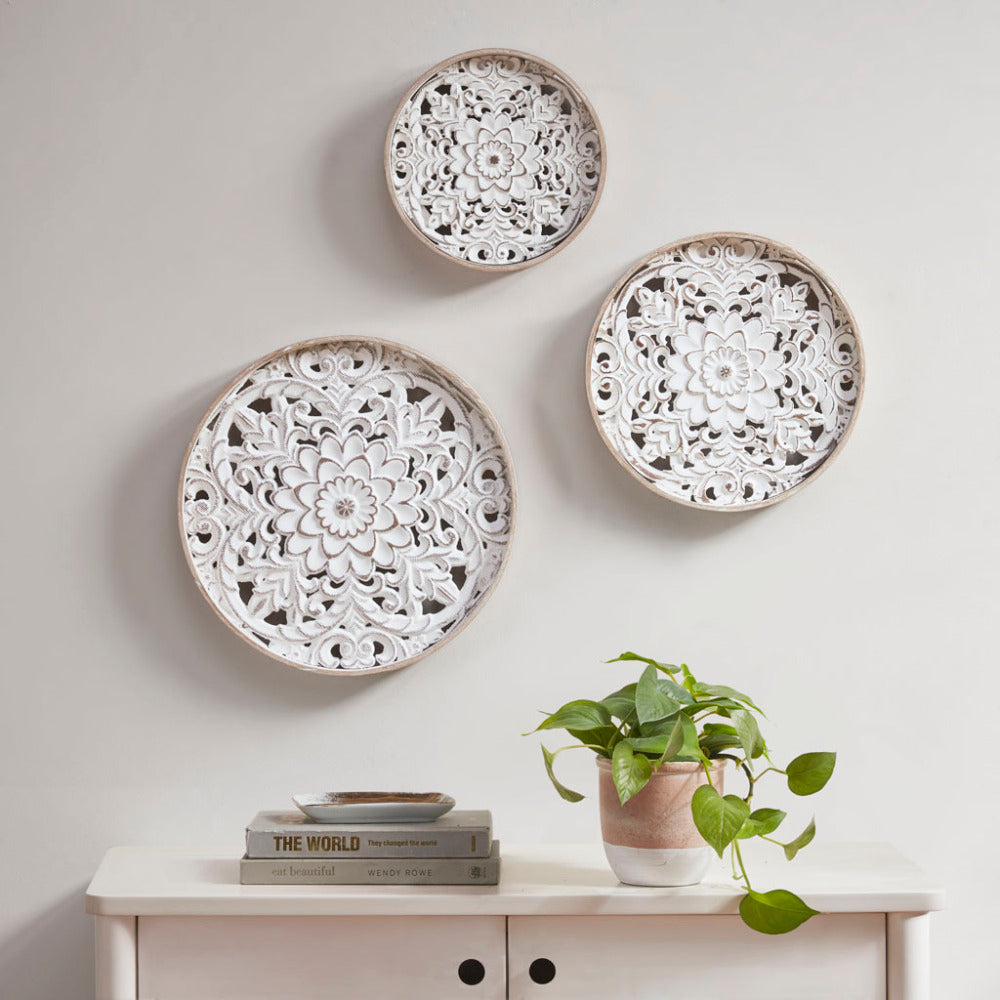Carved Floral Medallions, Set of 3