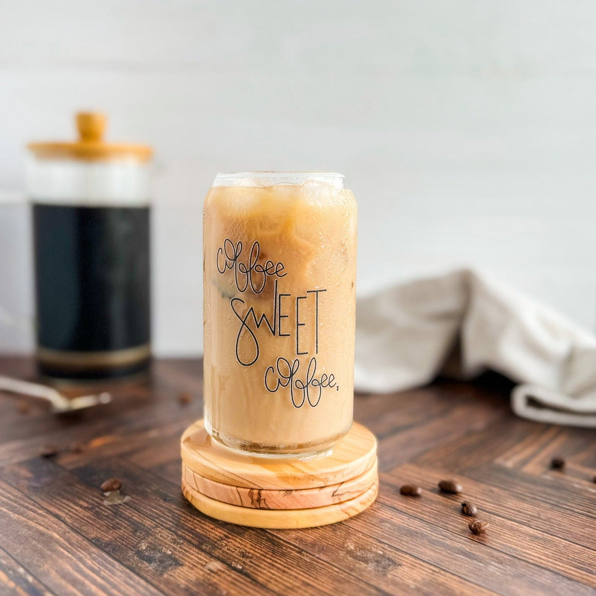 Can Glass & Bamboo Lid - Coffee Sweet Coffee
