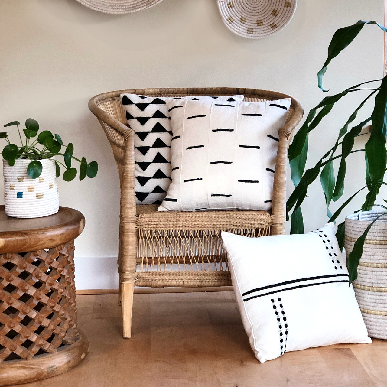 Dots + Lines Pillow Cover - White