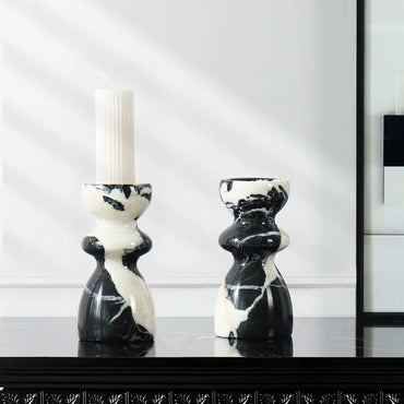 Noir Marble Candlestick Holders