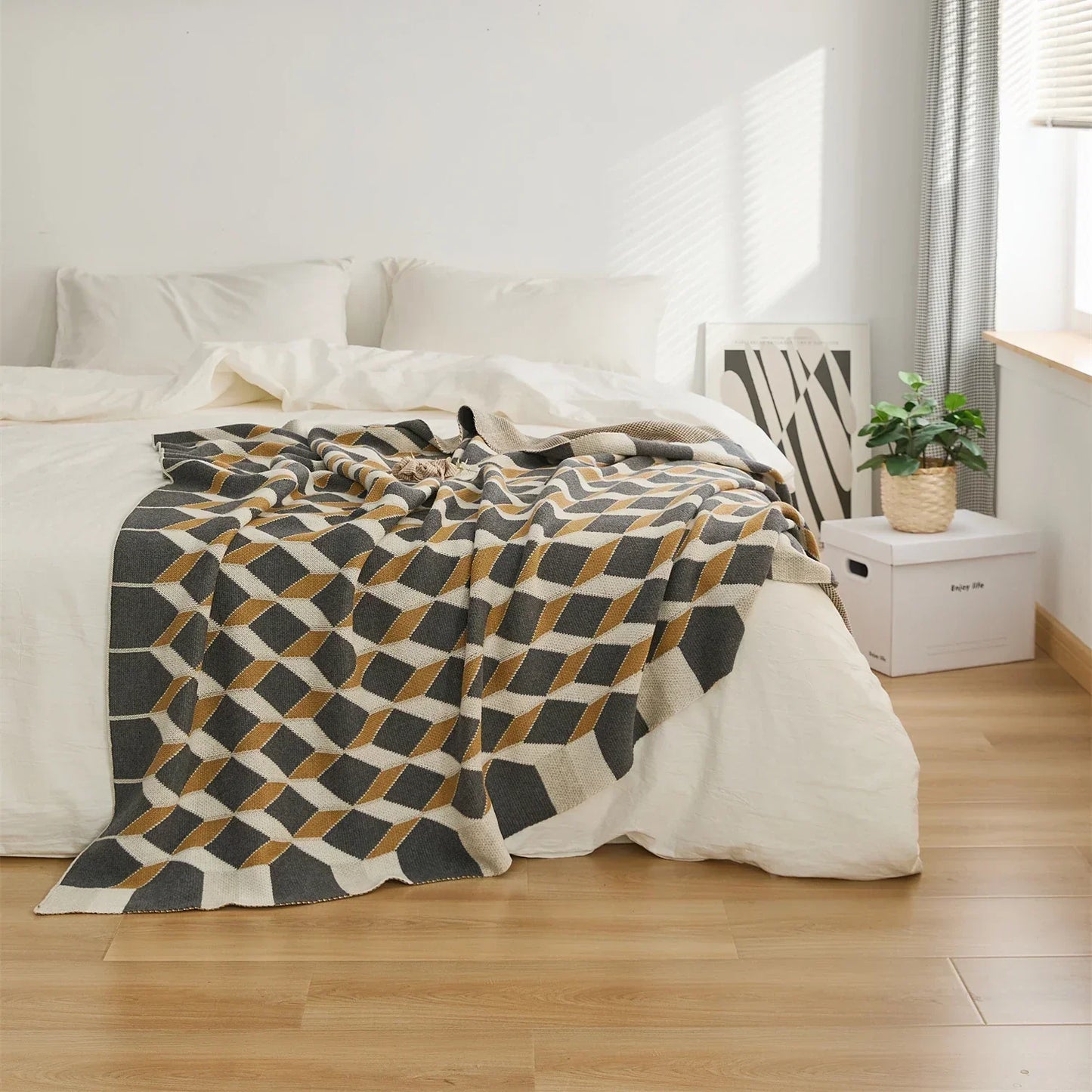 Cotton Knitted Plaid Blanket