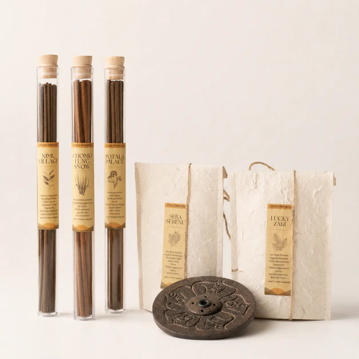 Tibetan incense gift set with five blends and a holder