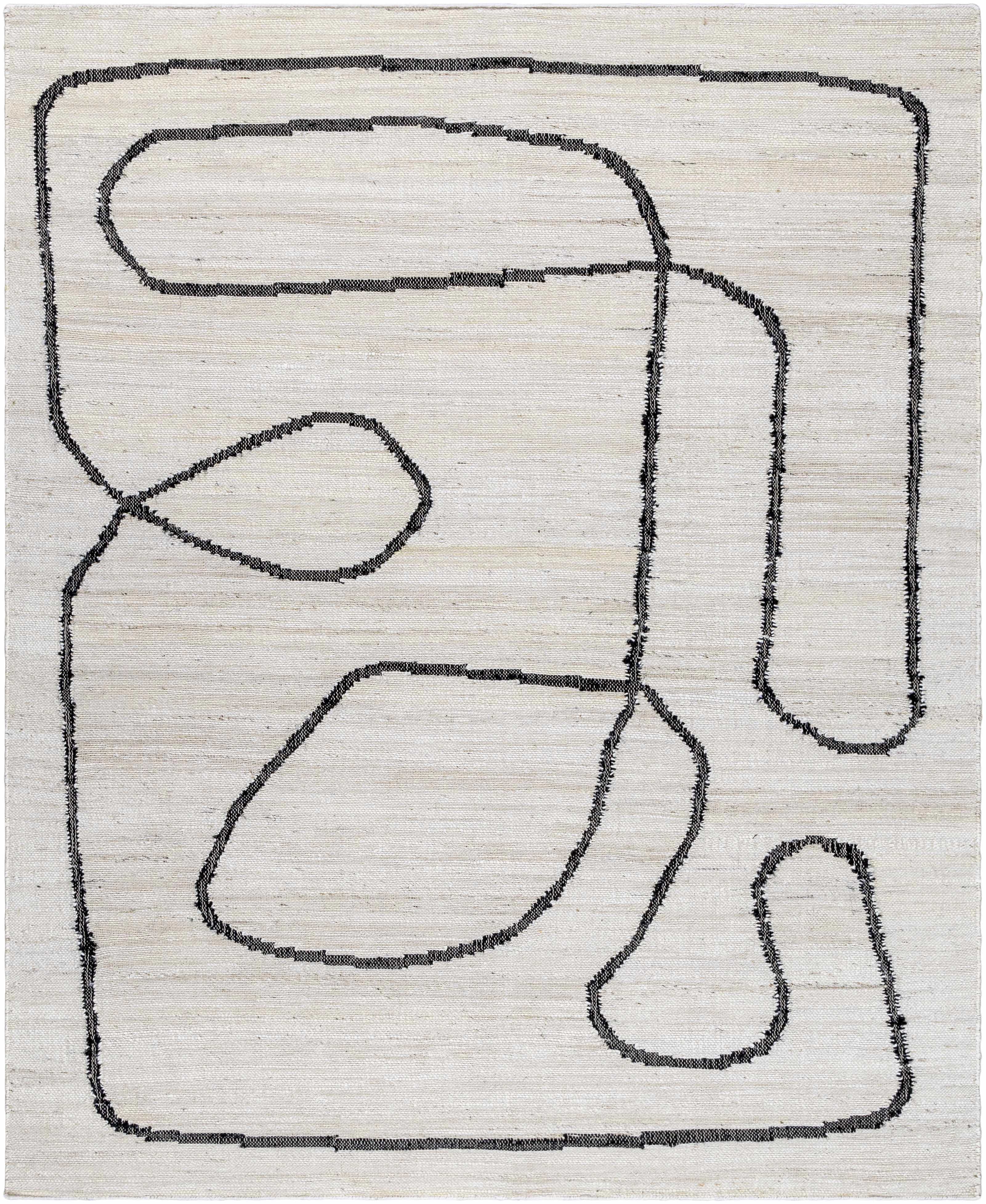 Cream and black hand-woven jute area rug