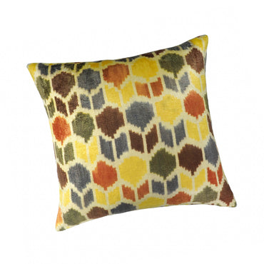Tulips Silk Velvet Ikat Cushion Cover
