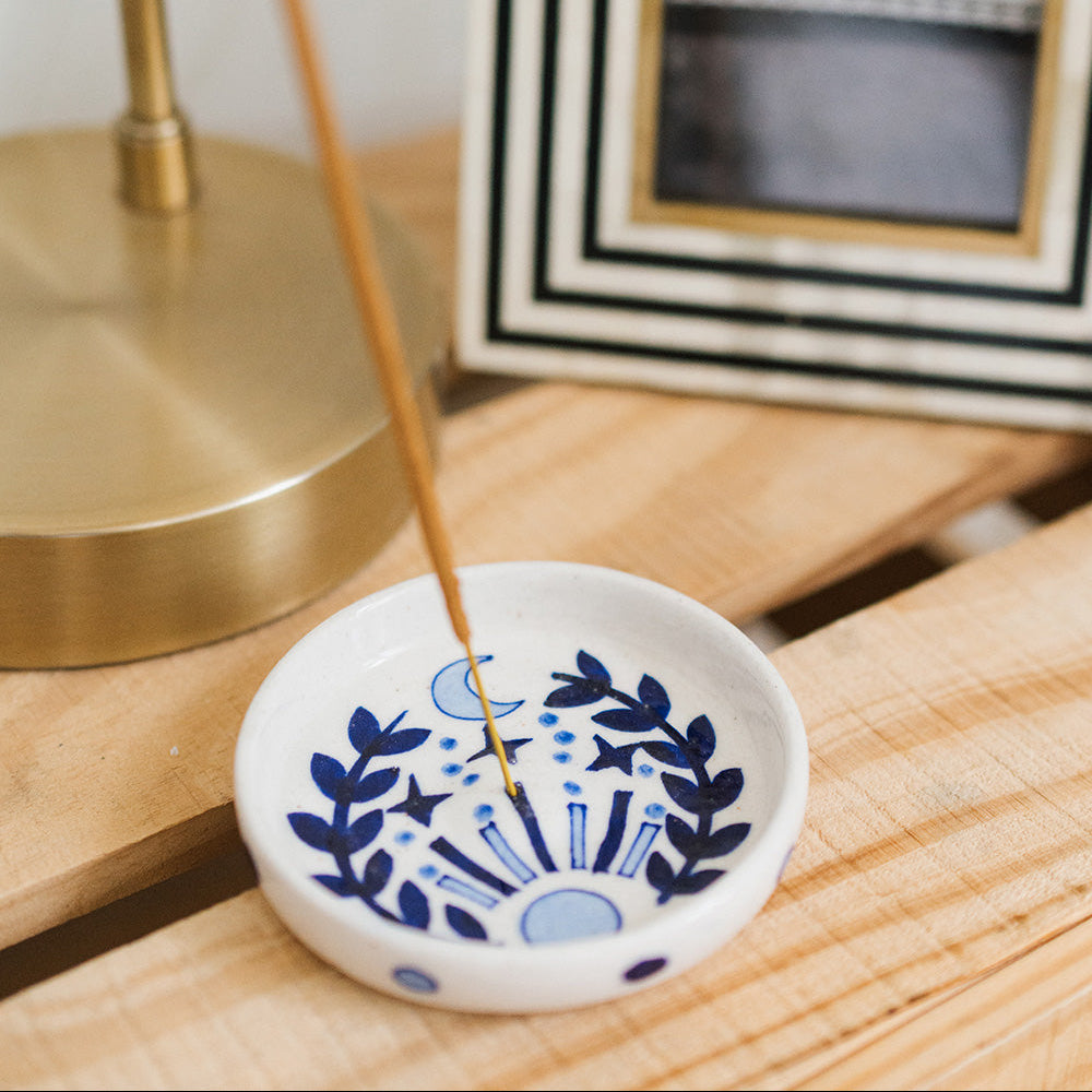 Incense Holder - Hand Painted Blue & White