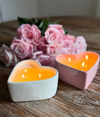 Pink Ceramic Heart Candle