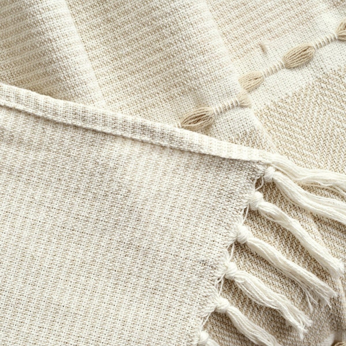 Herringbone Stripe Cotton Woven Tassel Throw