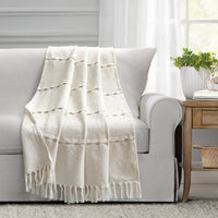 Herringbone Stripe Cotton Woven Tassel Throw