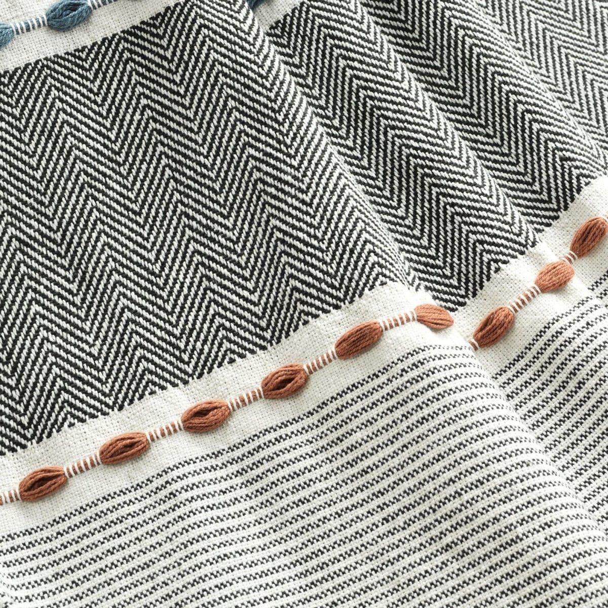 Herringbone Stripe Cotton Woven Tassel Throw