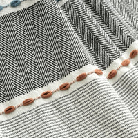 Herringbone Stripe Cotton Woven Tassel Throw