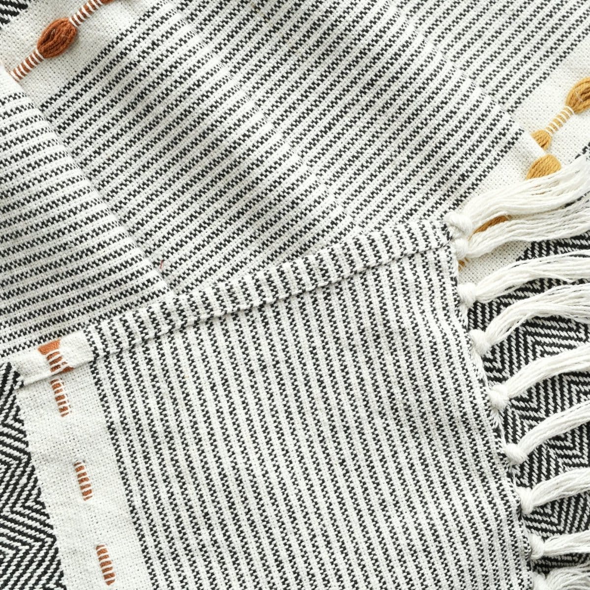 Herringbone Stripe Cotton Woven Tassel Throw