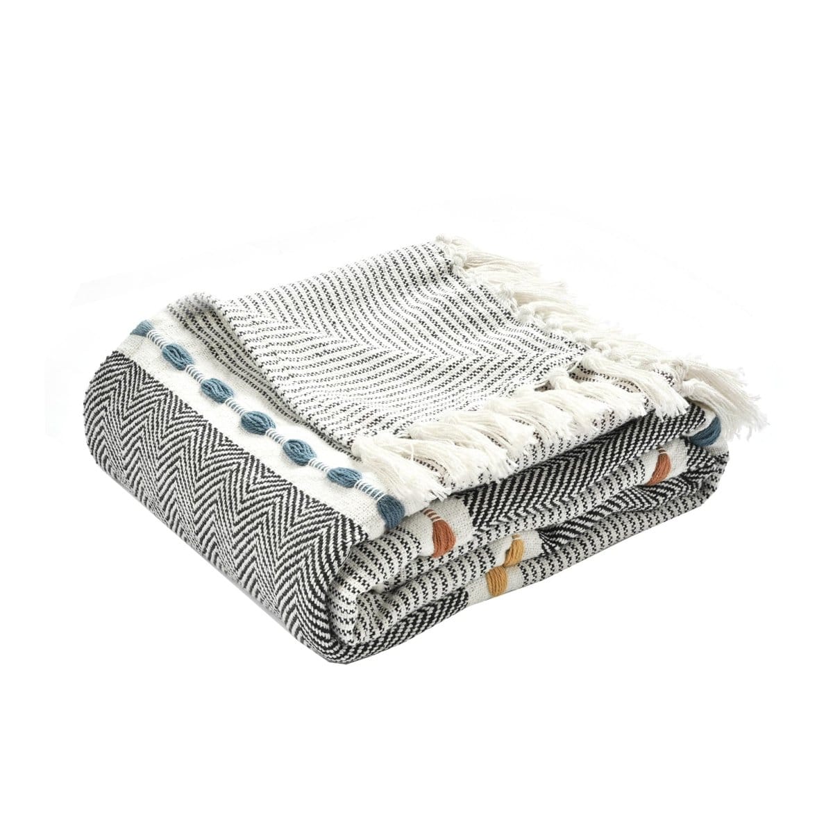 Herringbone Stripe Cotton Woven Tassel Throw
