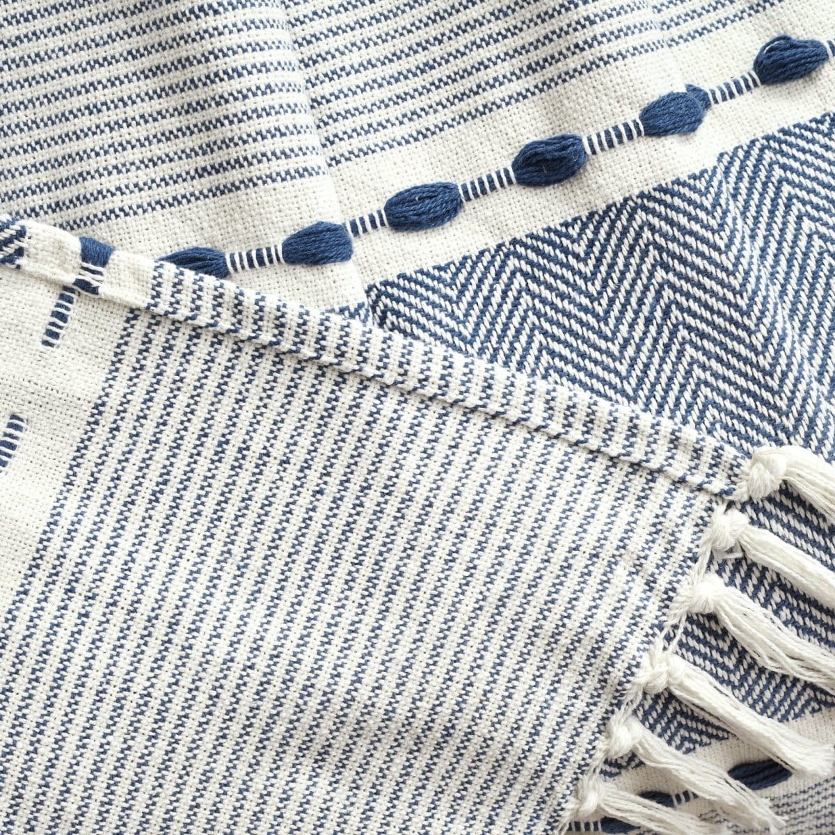Herringbone Stripe Cotton Woven Tassel Throw