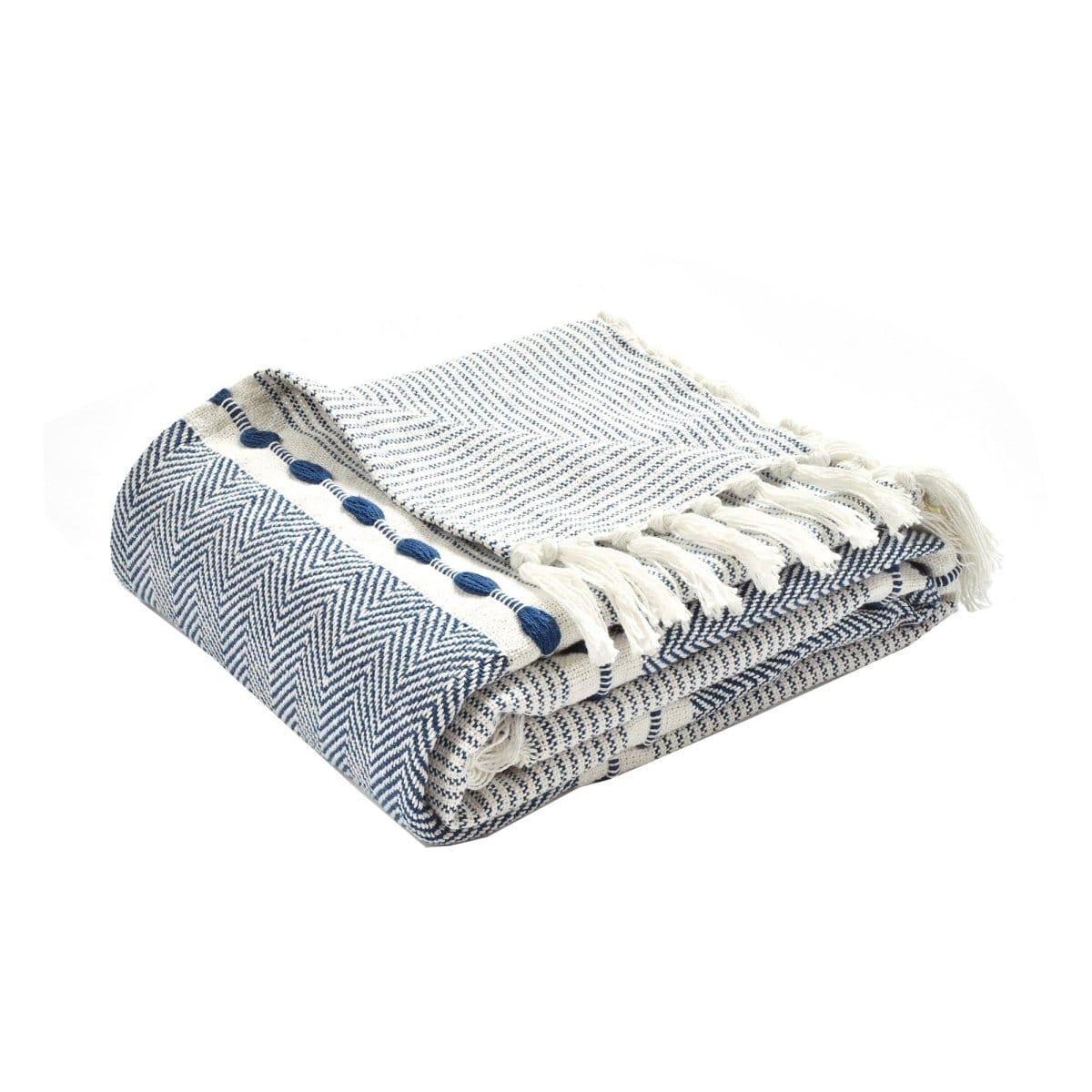 Herringbone Stripe Cotton Woven Tassel Throw