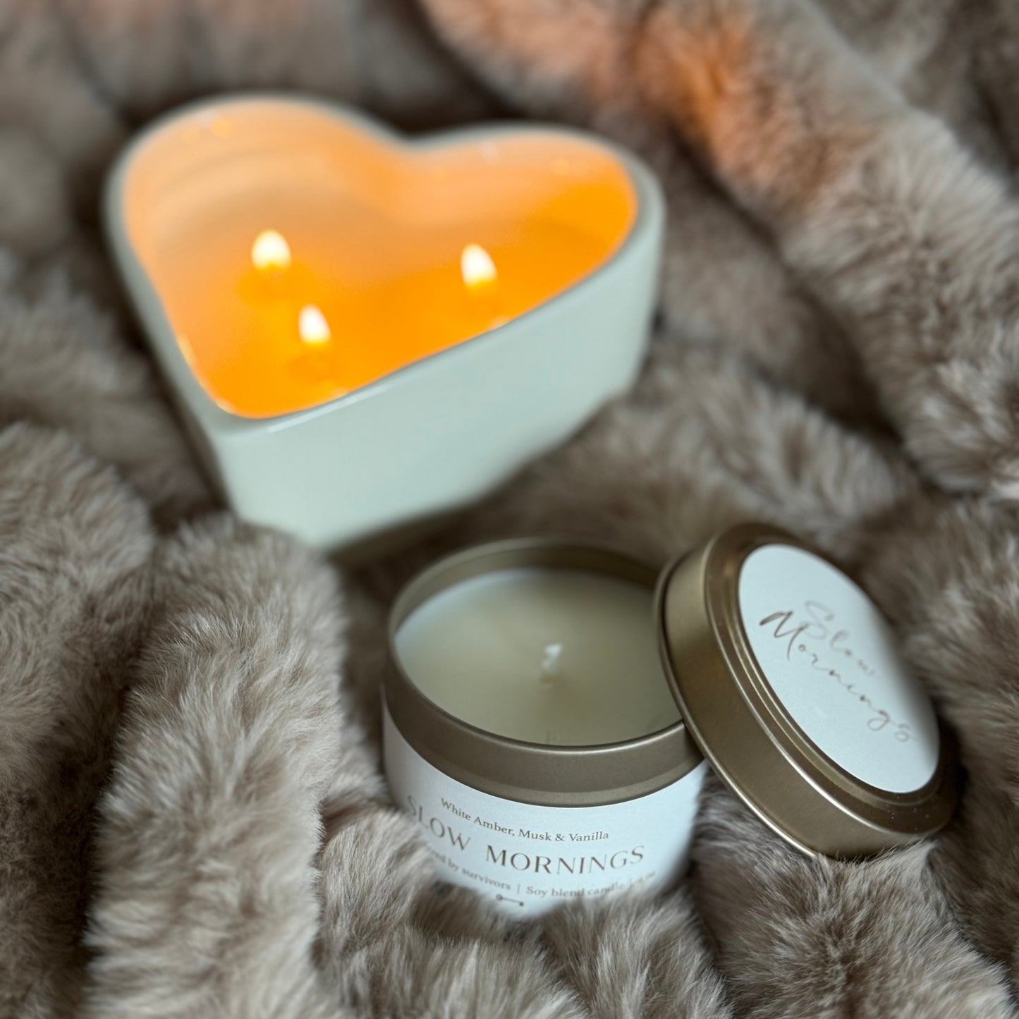 Cream Ceramic Heart Candle