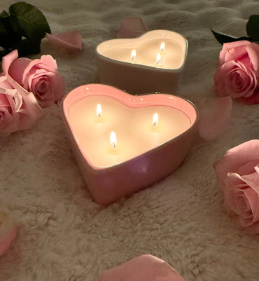 Pink Ceramic Heart Candle