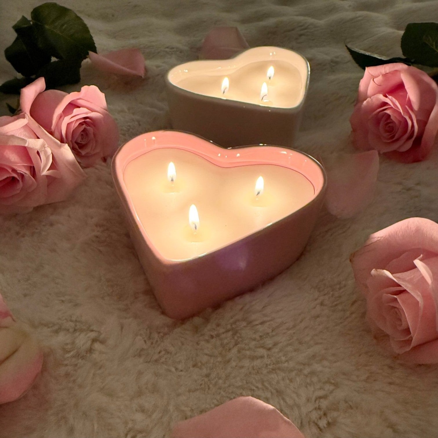 Pink Ceramic Heart Candle