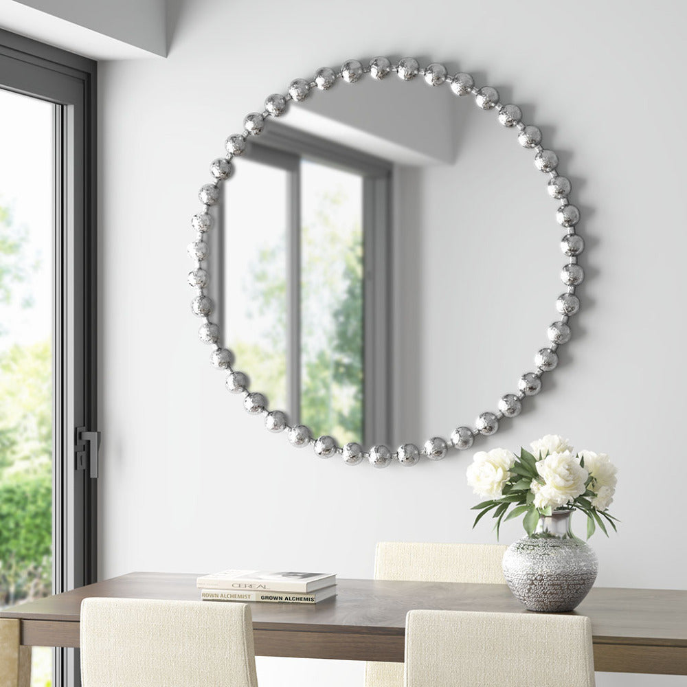 Beaded Iron Round Wall Mirror