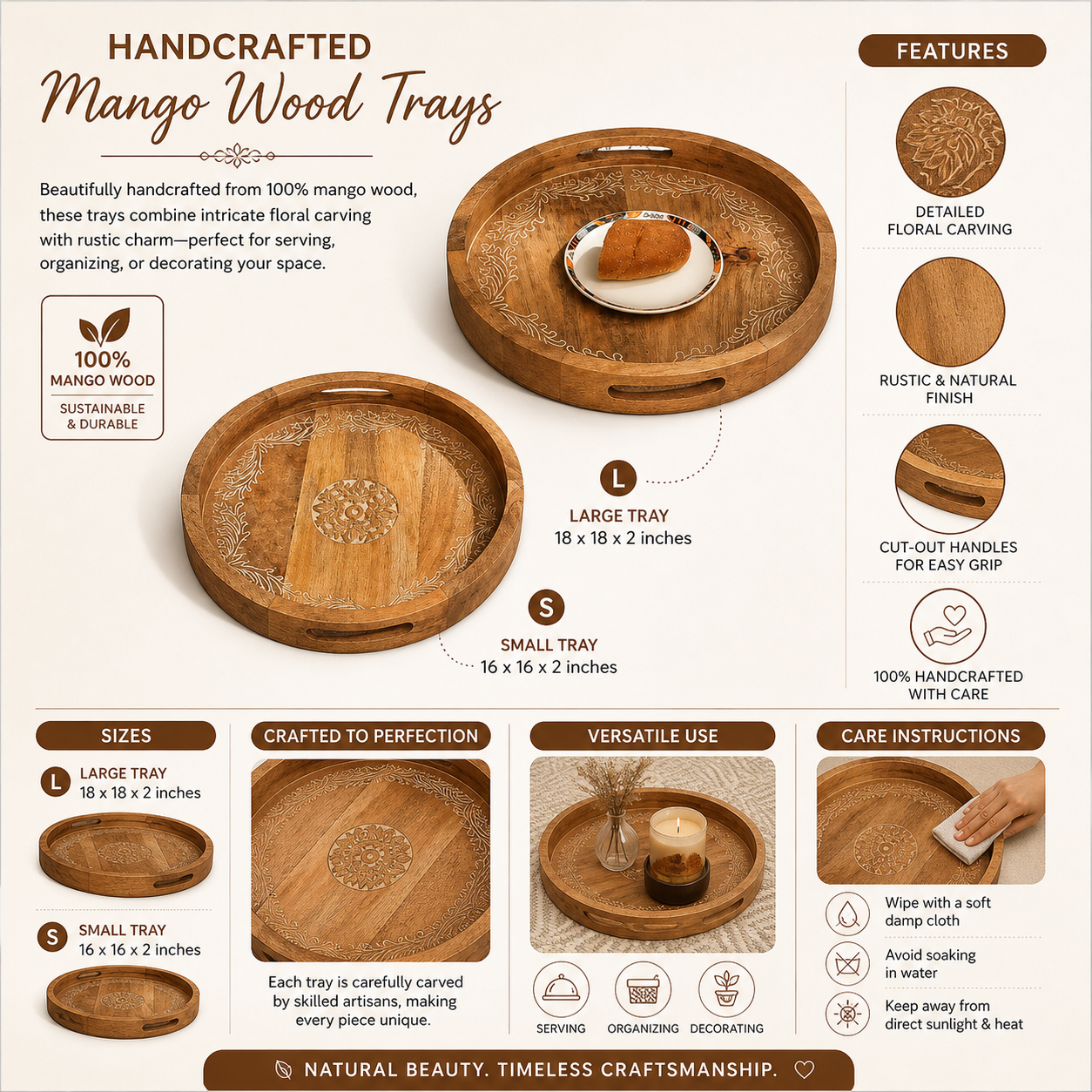 Mango Wood Trays - Set of 2