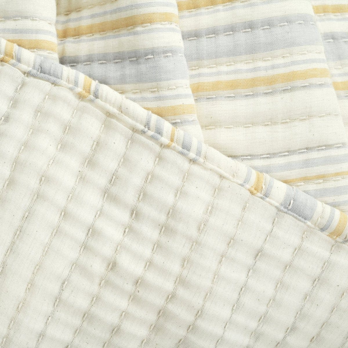Stripe Kantha Pick Stitch Cotton Woven Throw