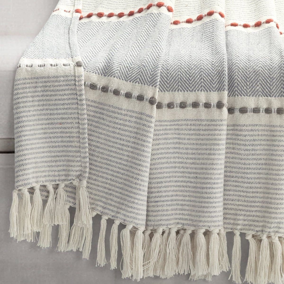 Herringbone Stripe Cotton Woven Tassel Throw