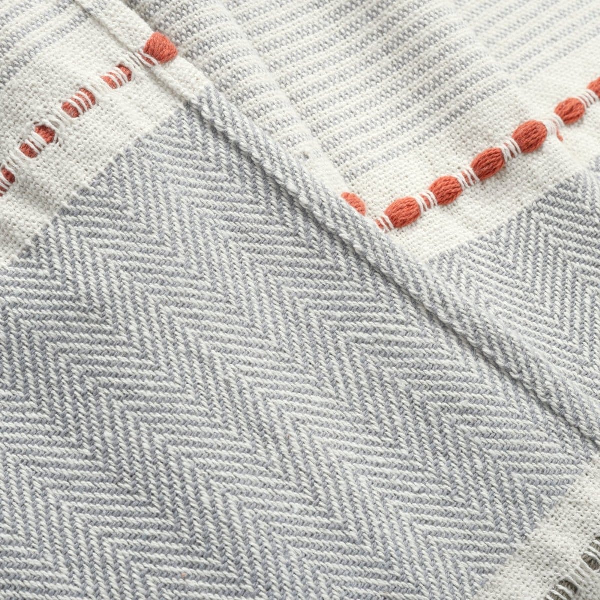 Herringbone Stripe Cotton Woven Tassel Throw