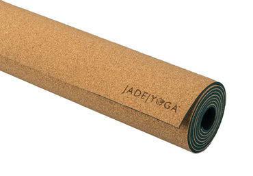Cork yoga mat with a natural rubber base