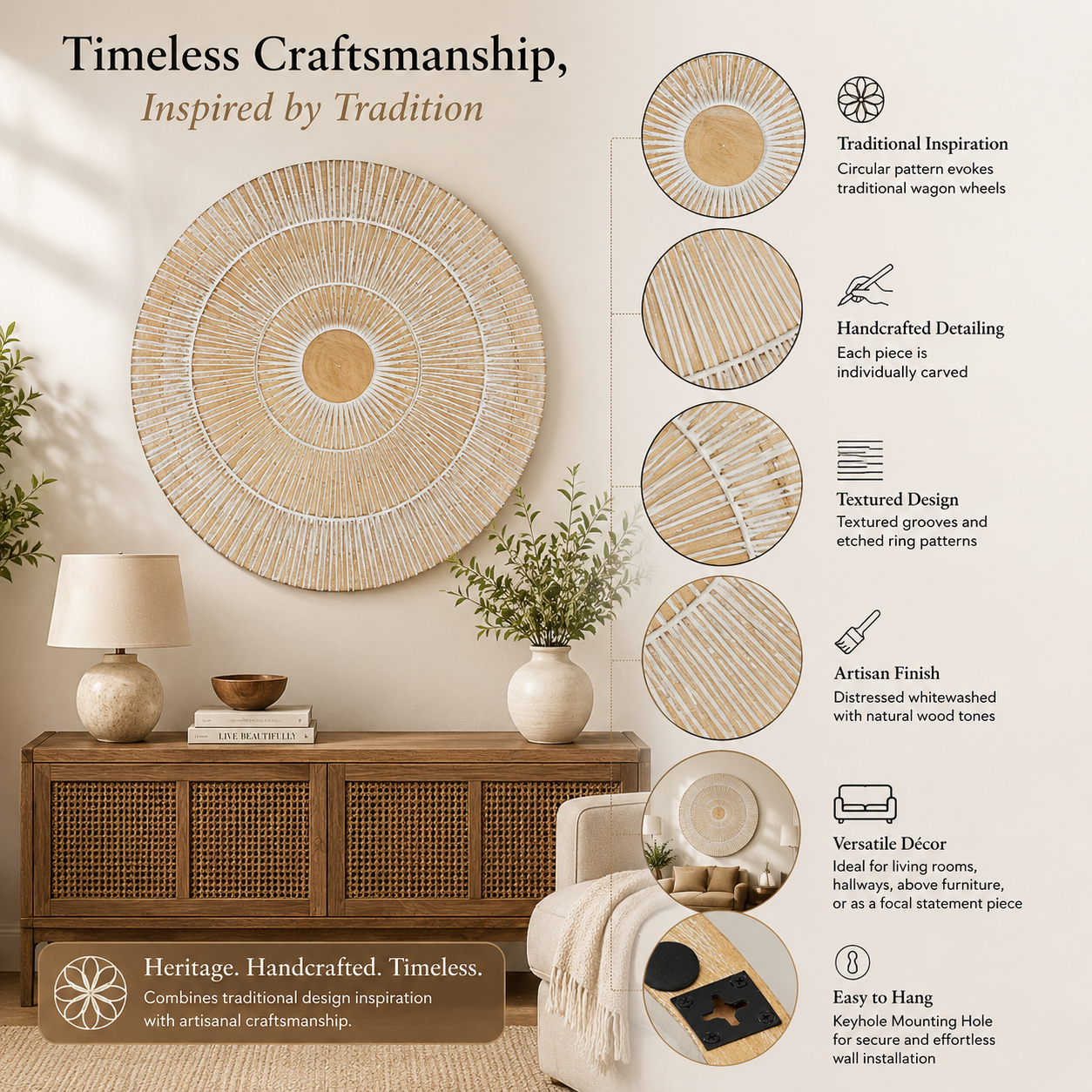 Hand Carved Round Wall Accent