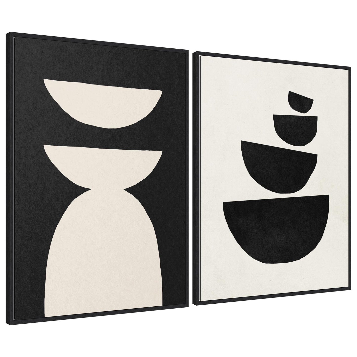 White and Black Geometric - Framed Print Set