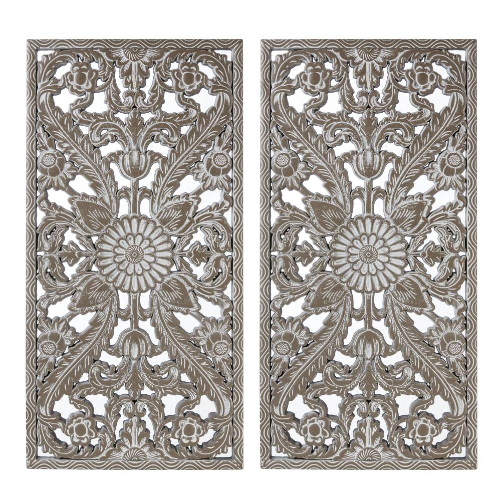 Lotus Carved Wall Panels, Set of 2