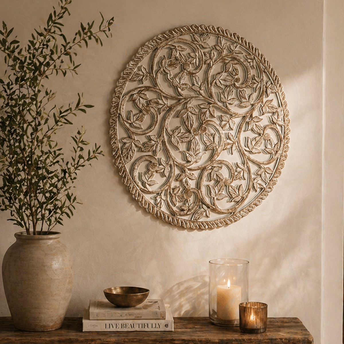 Round Wood Handcarved Wall Panel - 36"
