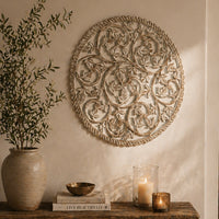 Round Wood Handcarved Wall Panel - 36"