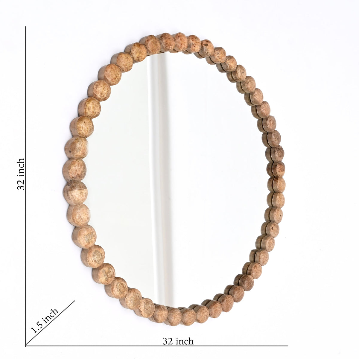 Wooden Beads Frame Circular Wall Mirror - 32"