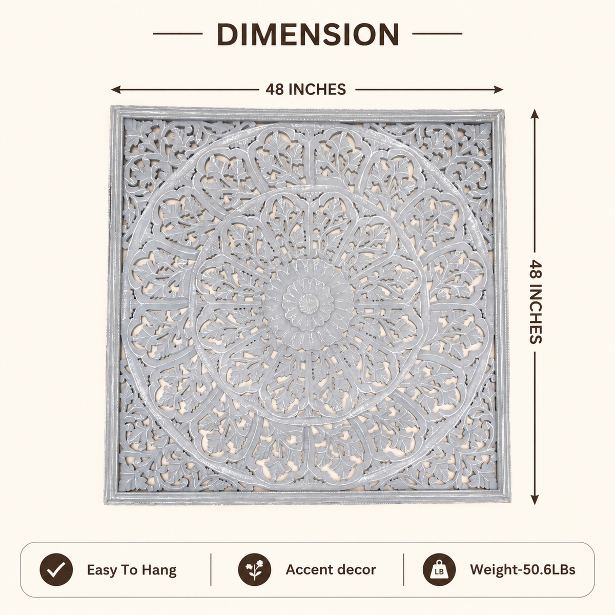 Mandala Handcarved Wood Wall Art - 48x48"