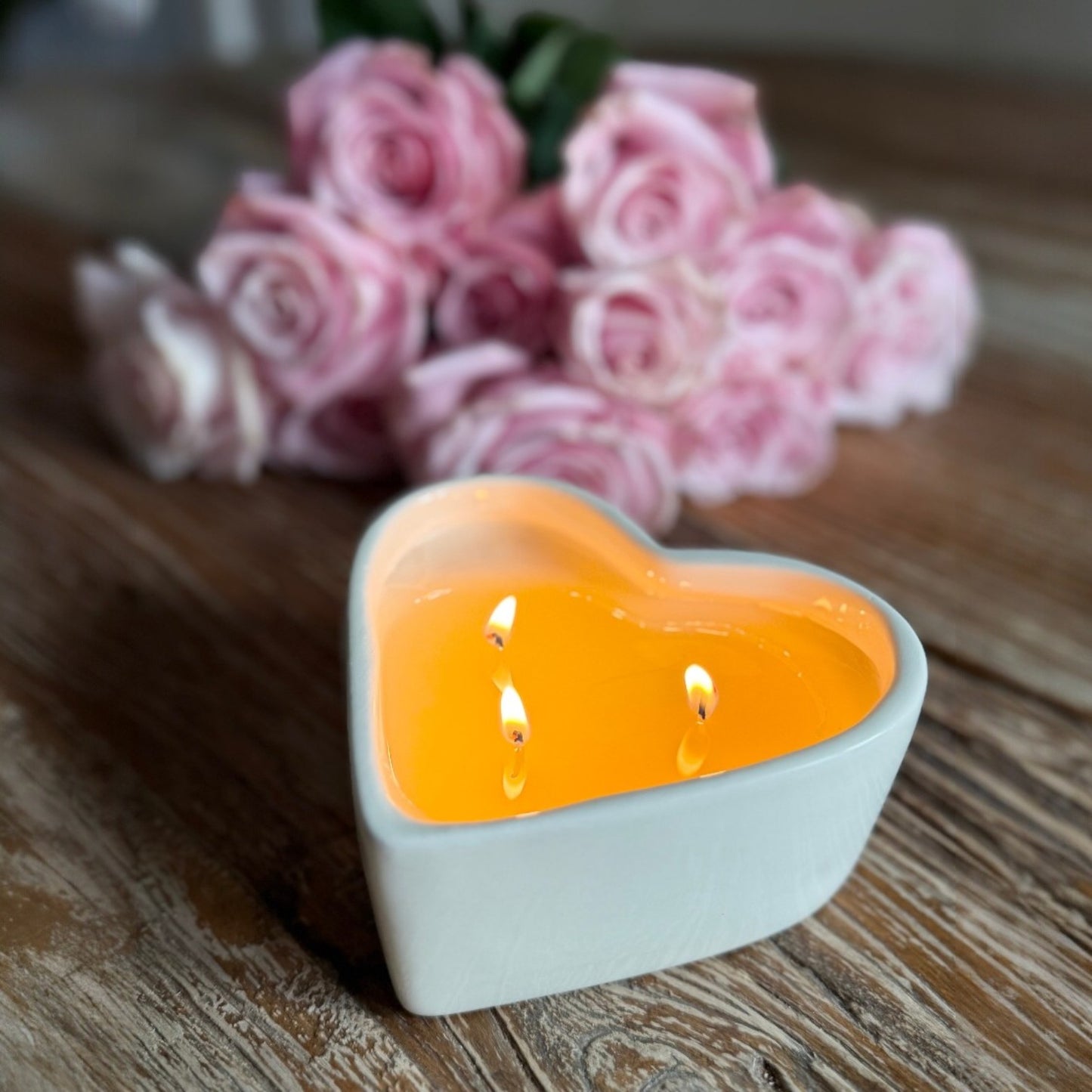 Cream Ceramic Heart Candle