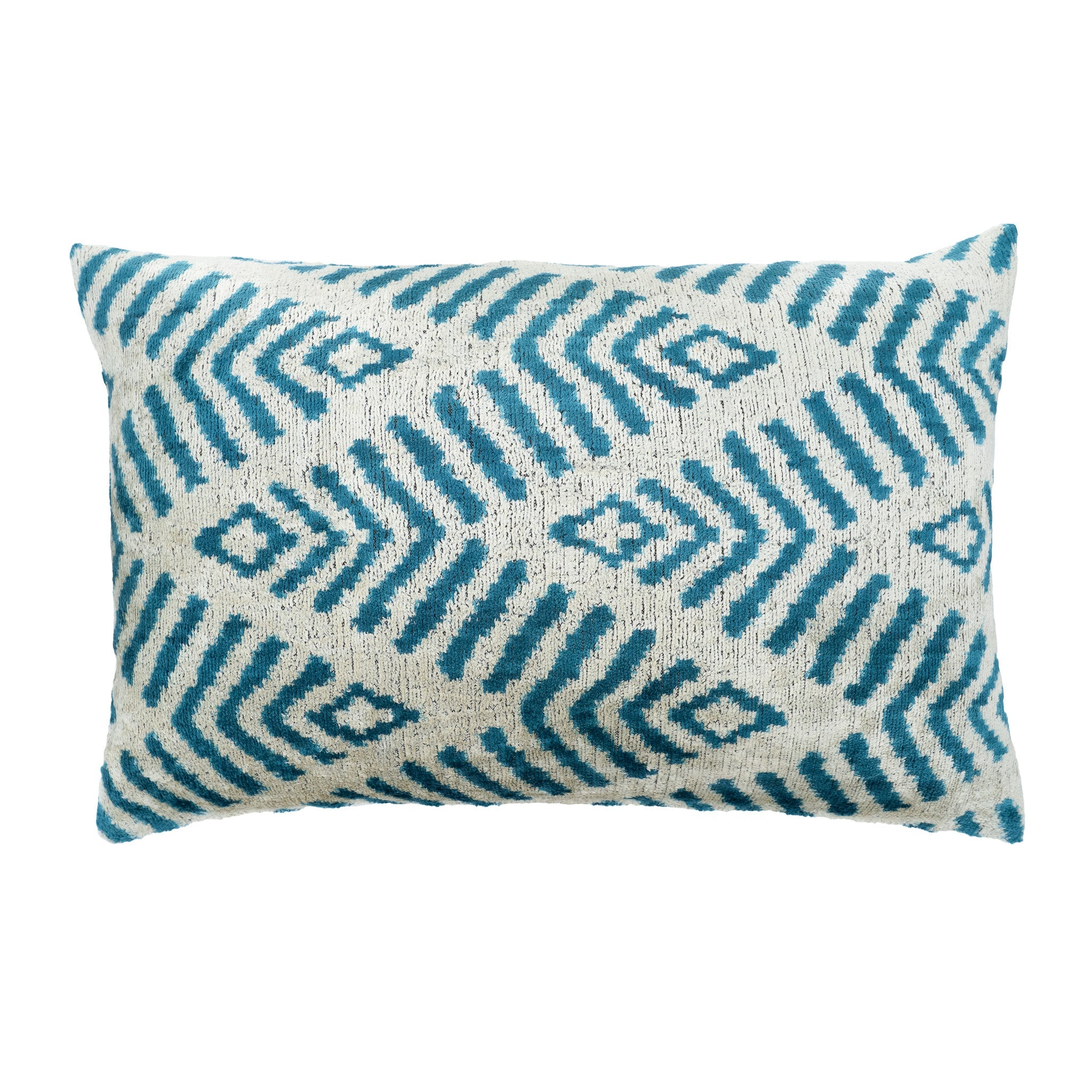 Blue Silk Velvet Ikat Throw Pillow Cover