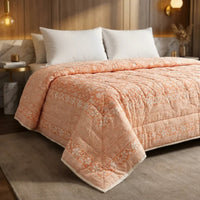 Hand Block Print Quilted Comforter - Peach & Cream