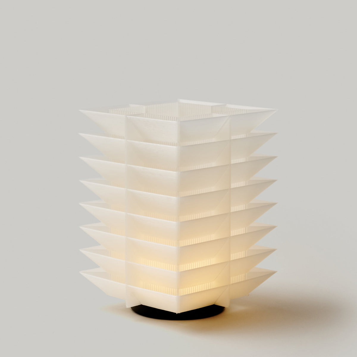 Cordless lamp with stacked louvered layers in a pagoda form