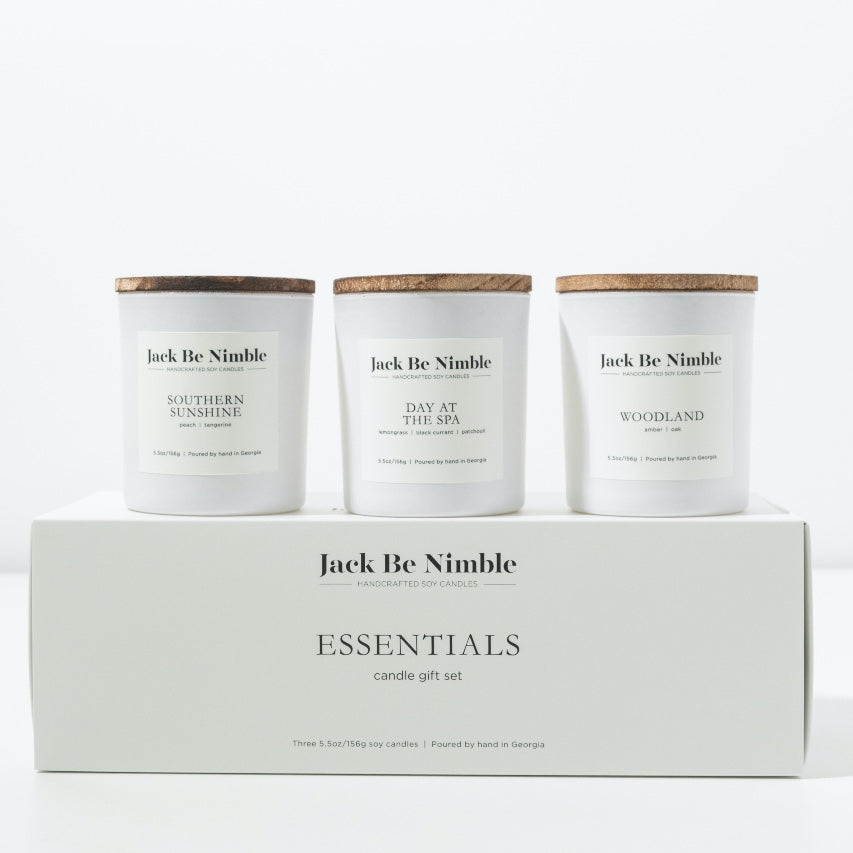 Essentials mini soy candle gift set with wood lids