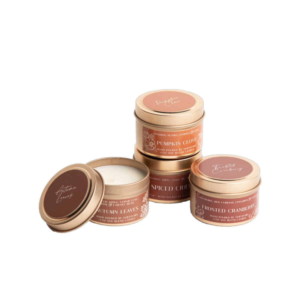 Fall soy candle gift set of four travel tins