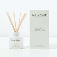Flannel reed diffuser in a matte white glass vessel