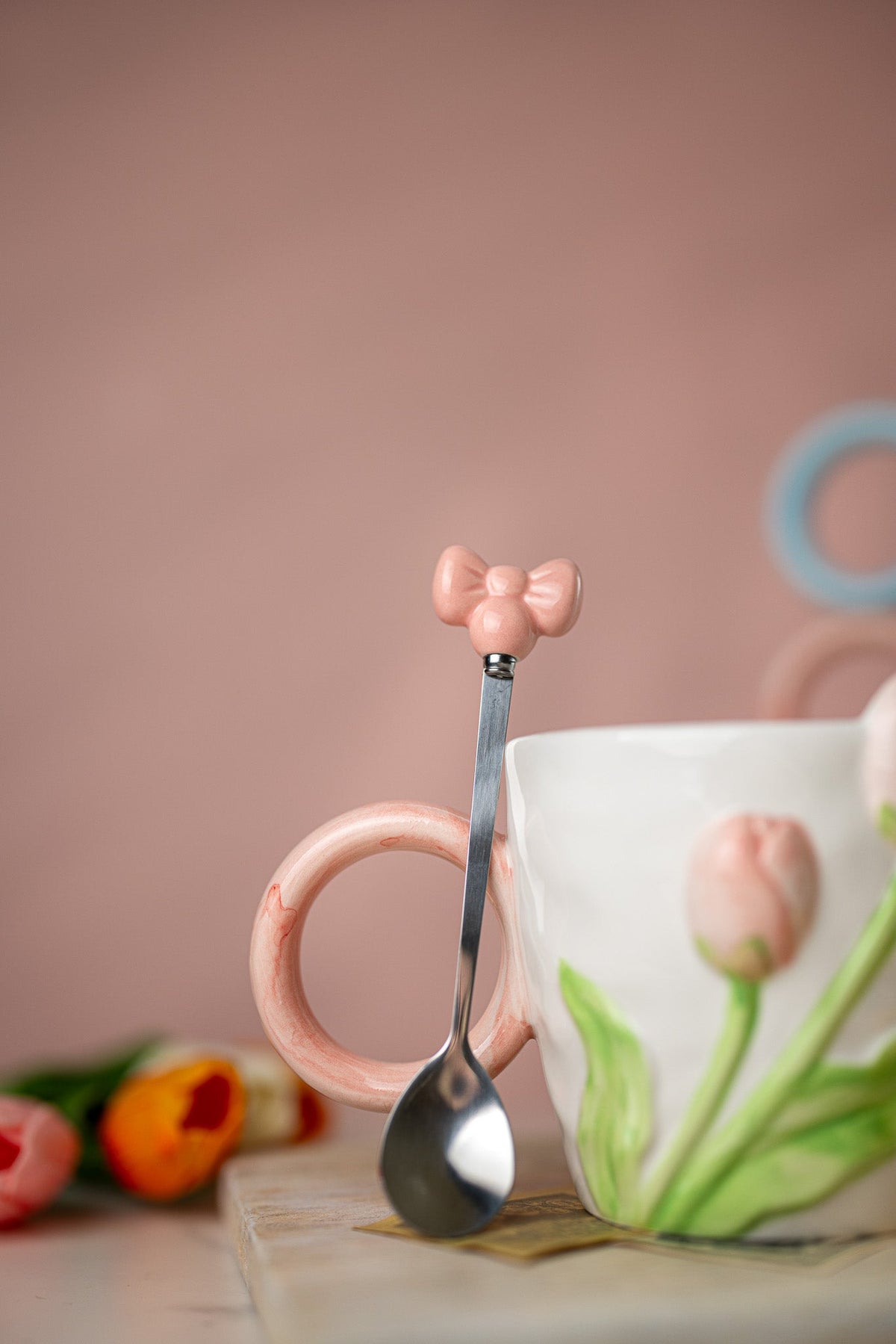 Tulip Ceramic Mug with Spoon Gift Set