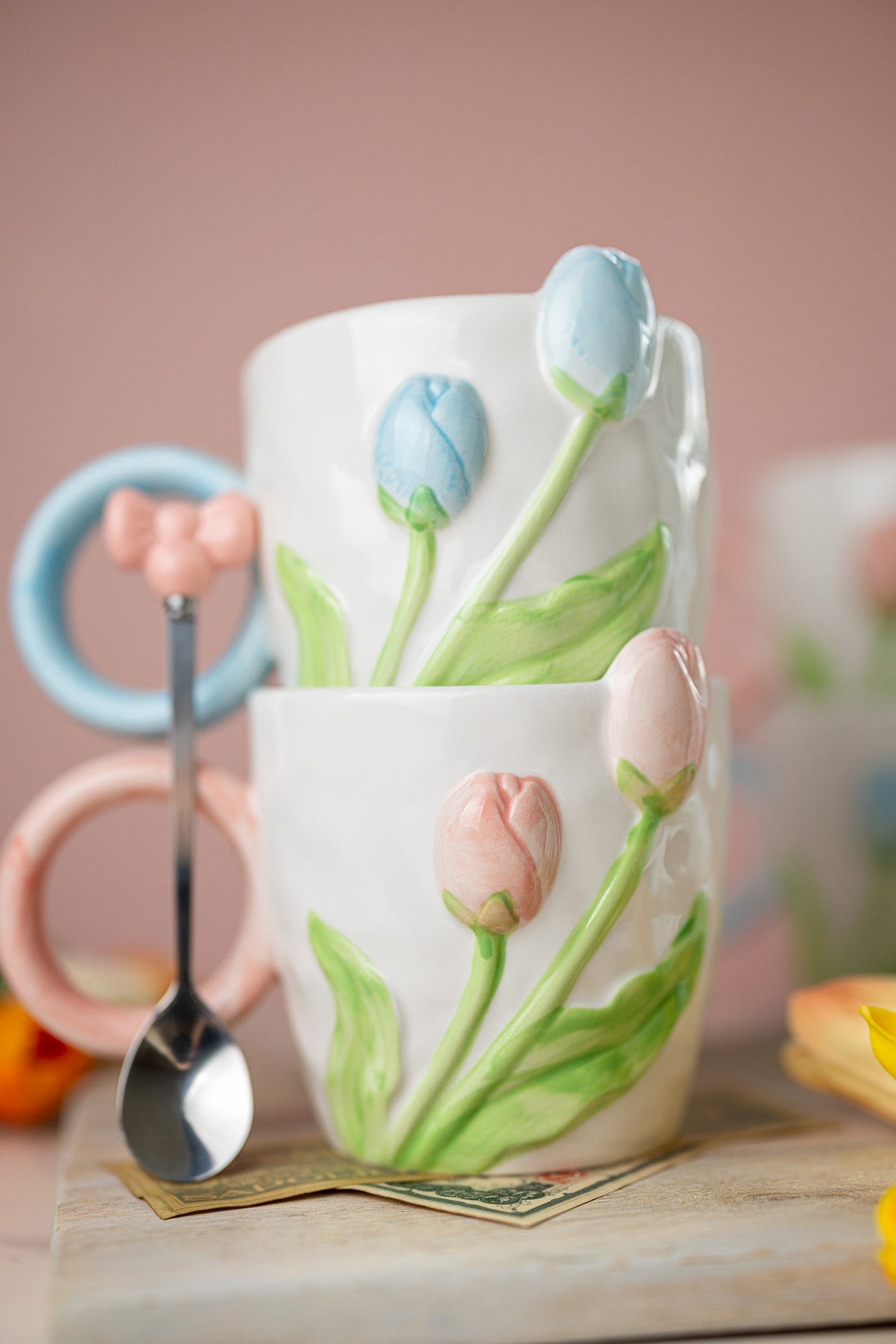Tulip Ceramic Mug with Spoon Gift Set
