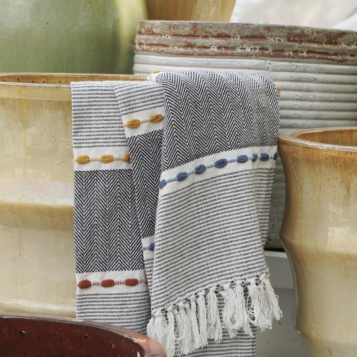 Herringbone Stripe Cotton Woven Tassel Throw