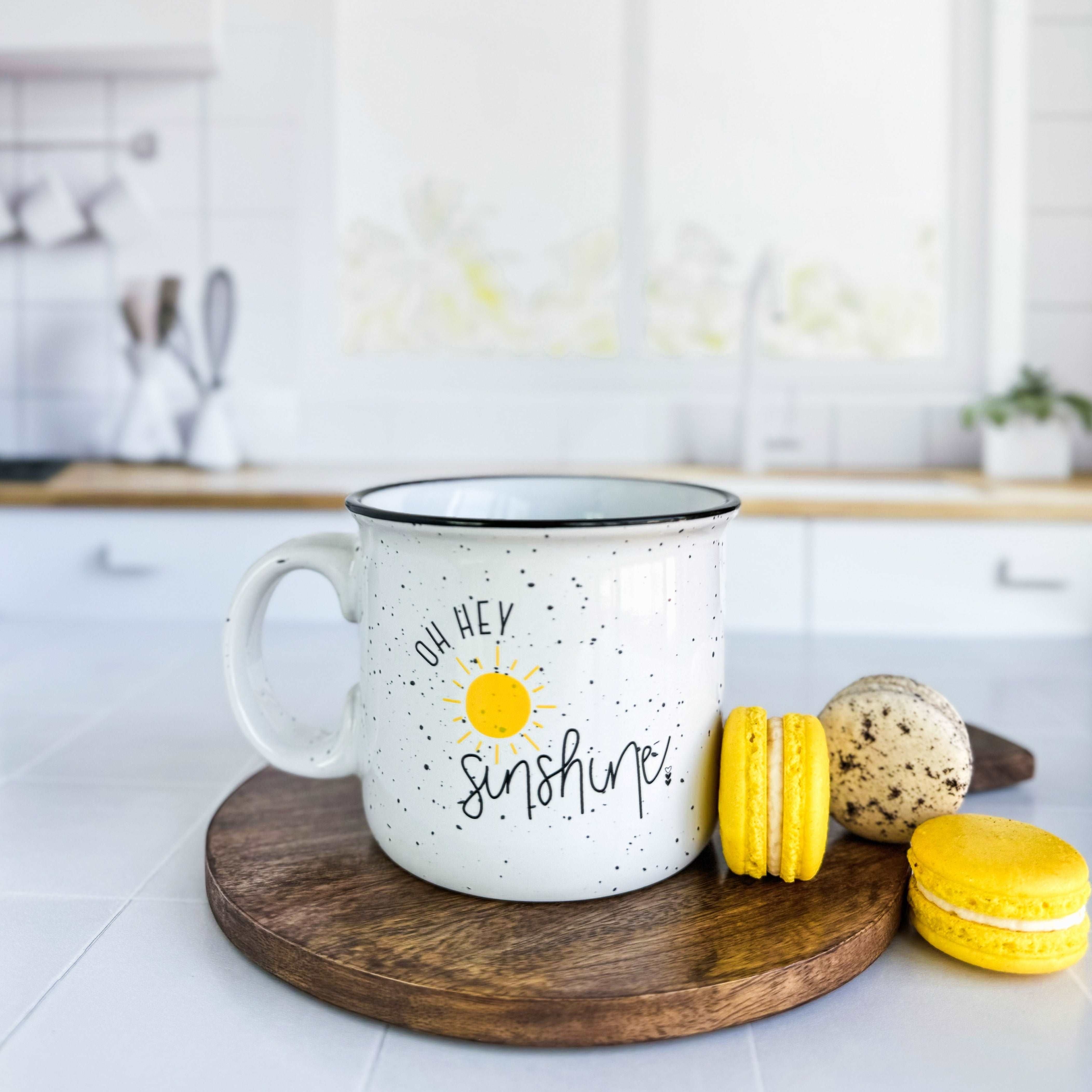 Campfire coffee mug with an Oh Hey Sunshine design