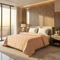 Hand Block Print Quilted Comforter - Peach & Cream