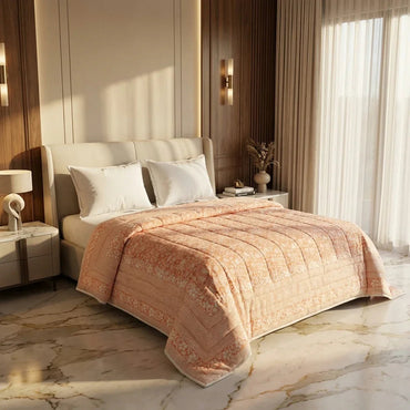 Hand Block Print Quilted Comforter - Peach & Cream