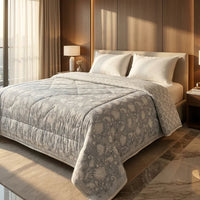 Hand Block Print Quilted Comforter - Grey & Cream