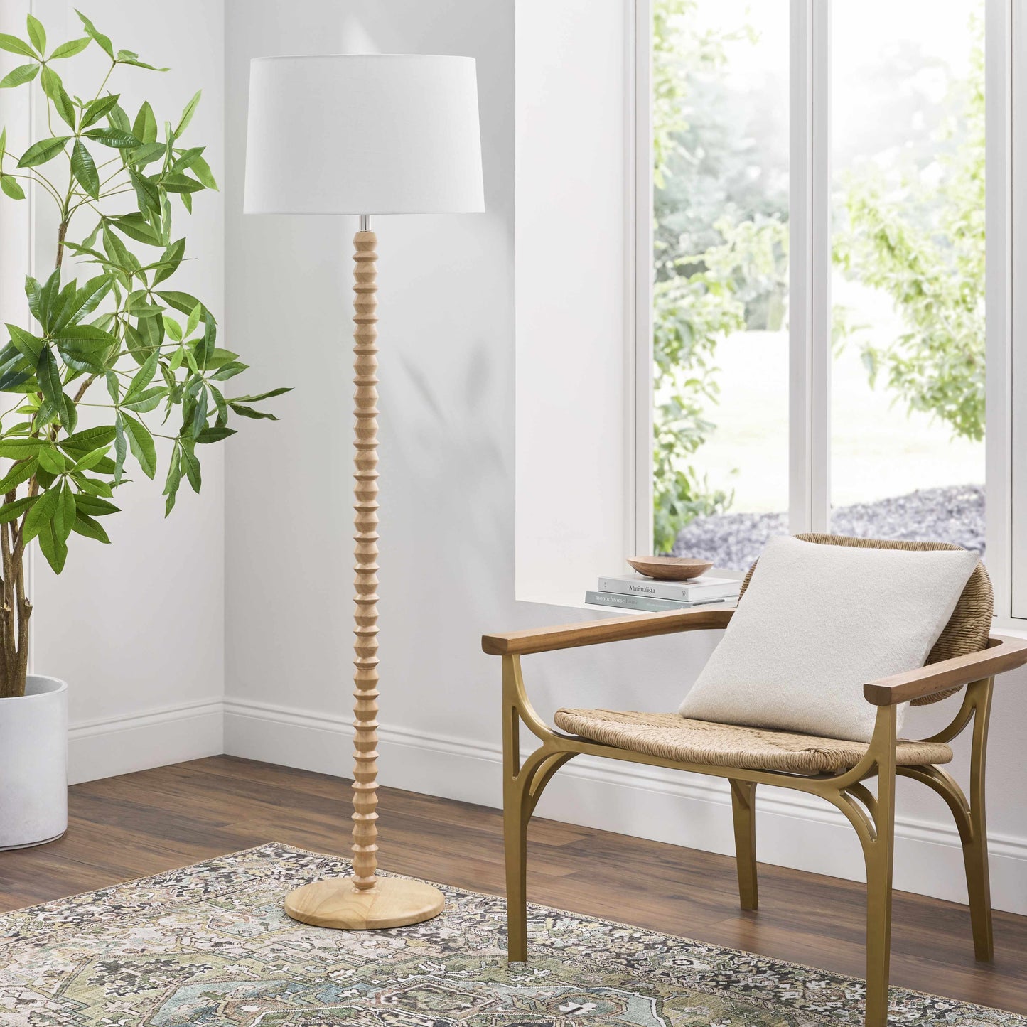 Cream Wood Floor Lamp
