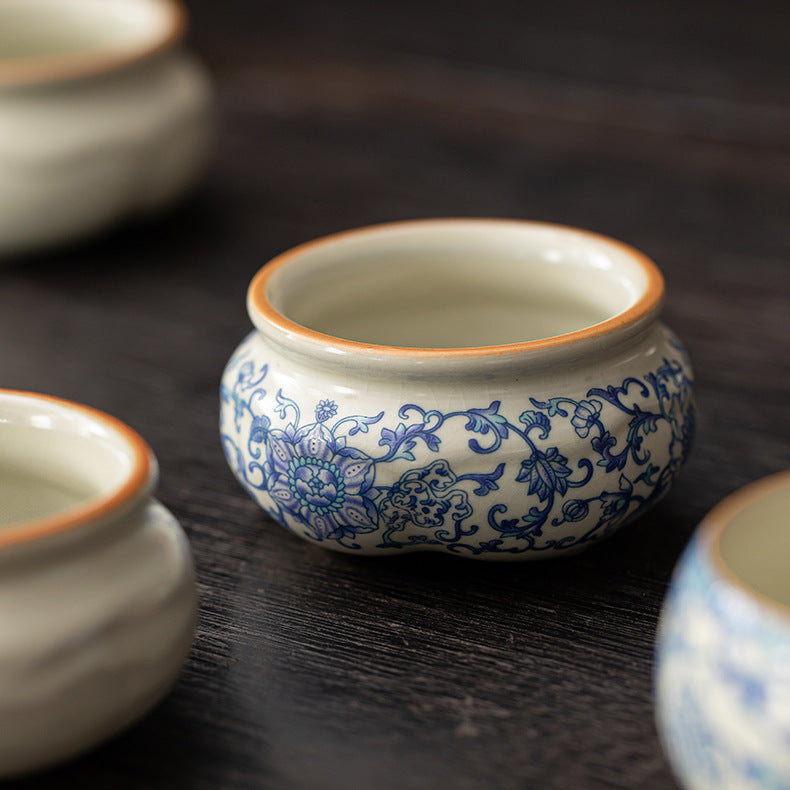 Lotus Incense Burner — Blue-and-White Vine